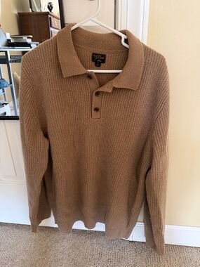 J. Crew Men's Camel Tan Cashmere Polo Sweater size Large